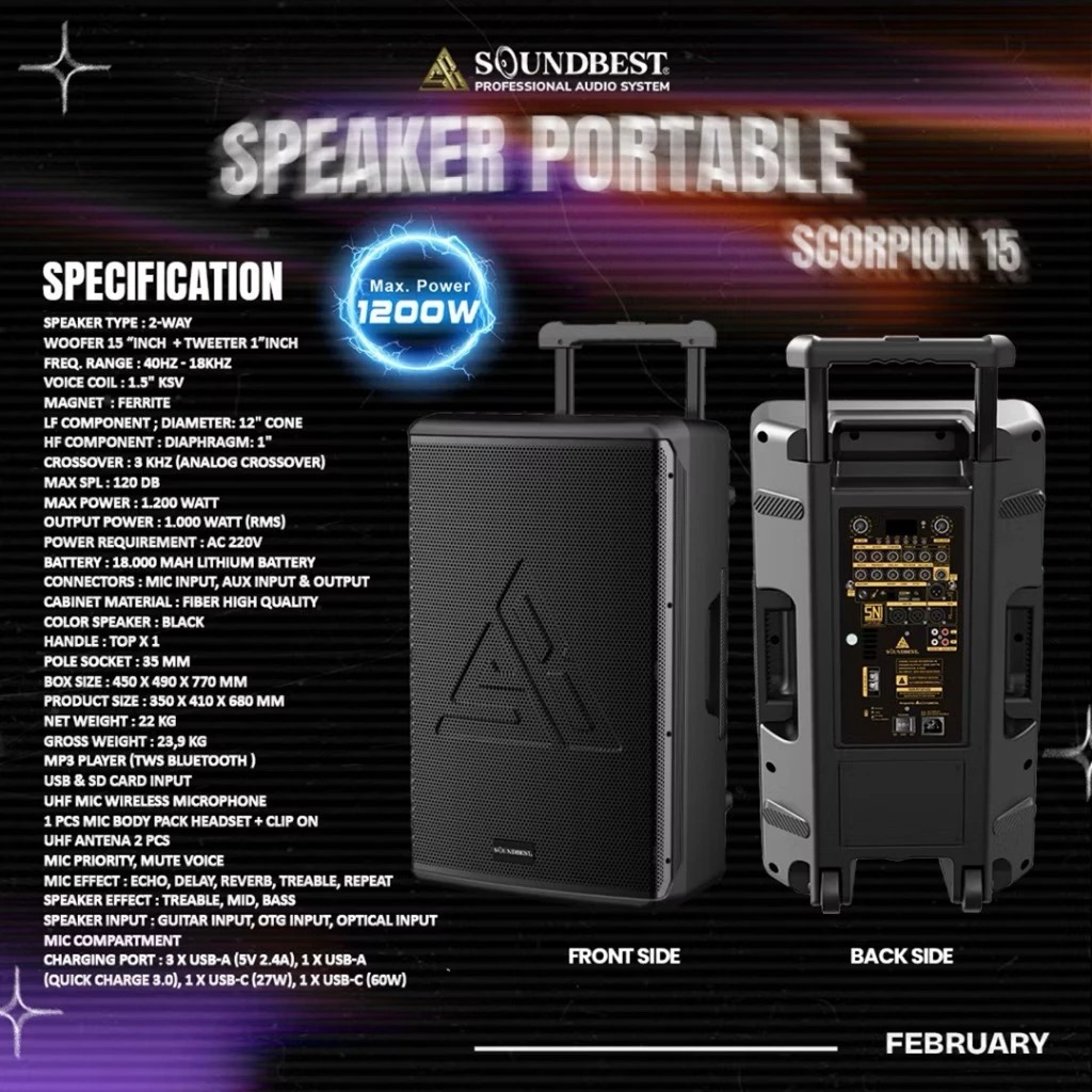 Jual SOUNDBEST SPEAKER PORTABLE SCORPION 15 - GARANSI RESMI SOUNDBEST ...