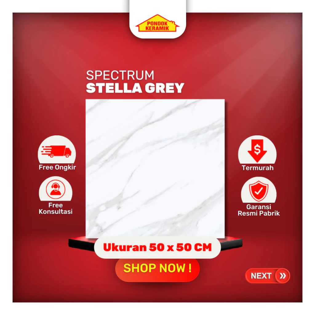 Keramik Lantai Spectrum Stella Grey 50x50 Glossy Warna Putih