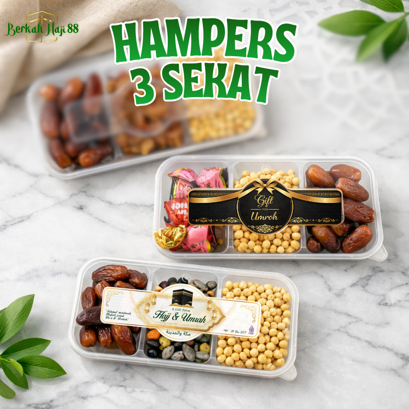 Paket Hampers Makanan 3 Sekat Oleh Oleh Haji dan Umroh Premium Makanan Khas Arab Takjil Kurma