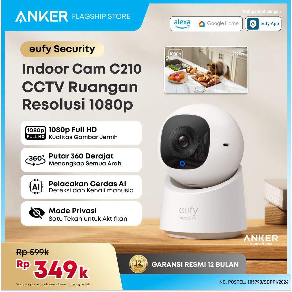 Jual Eufy Security Indoor Cam C210 1080p Resolution with 360° Pan and ...