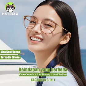 MKTRIZZ Kacamata Cat Eye Wanita Anti Radiasi Photocromic Gaya Korea Minus Frame Metal Anti