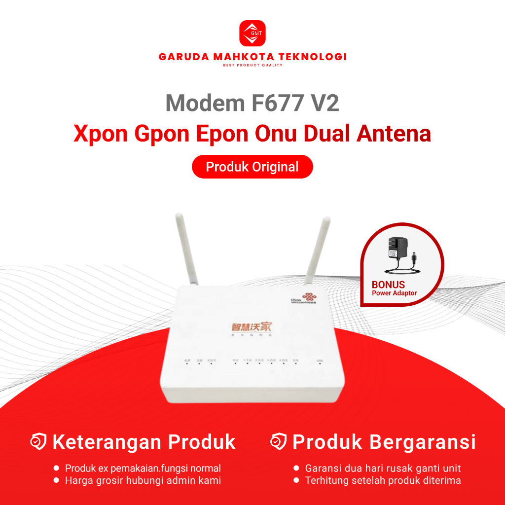 Modem Xpon ZTE F677 V2 Gpon Epon Onu Dual Antena / Modem Bekas Original Bonus Adaptor