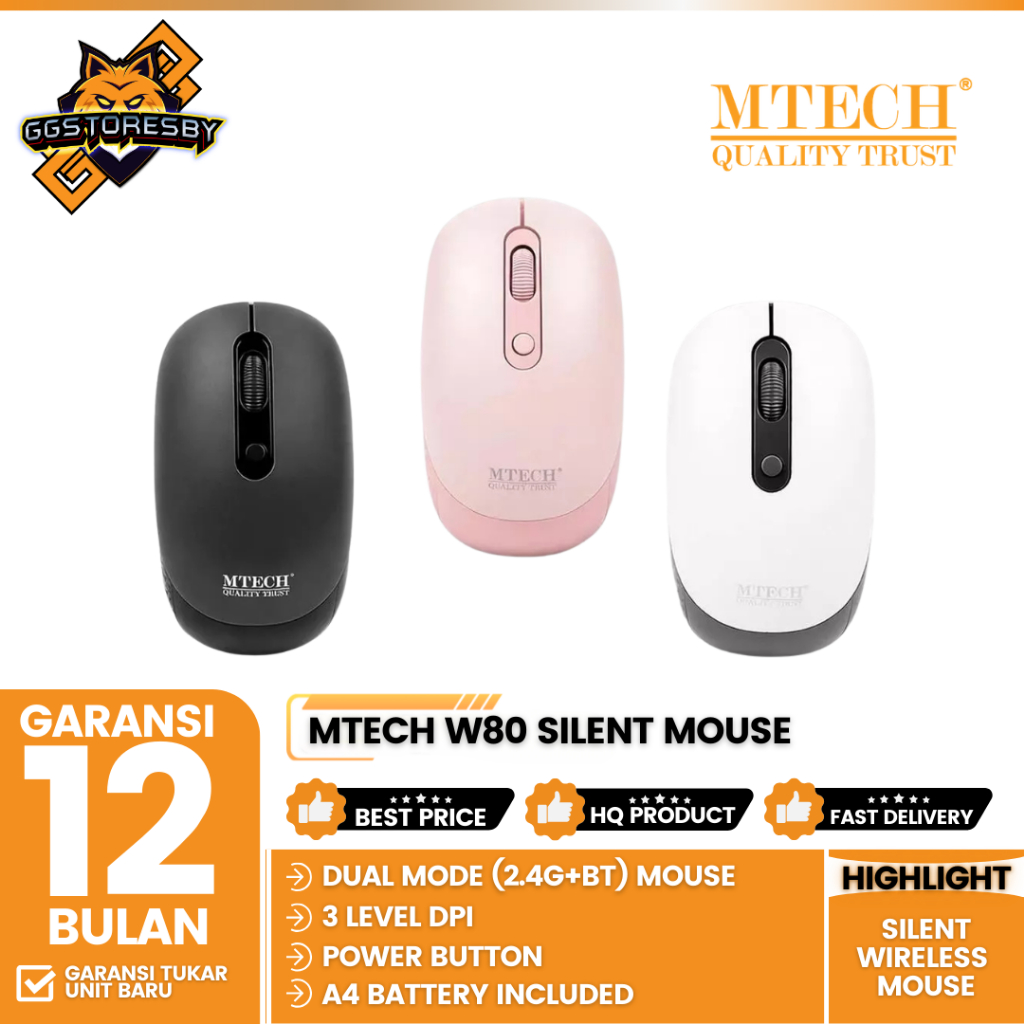 Jual MTECH Mouse Bluetooth Wireless Silent Click W-80 - Mouse M-TECH ...