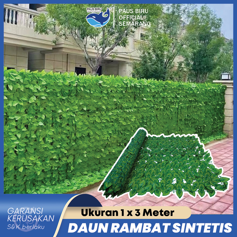 Paus Biru - Daun Rambat Plastik Sintetis Dekorasi Dinding Pagar Rumah Tanaman Hias Palsu 3 Meter