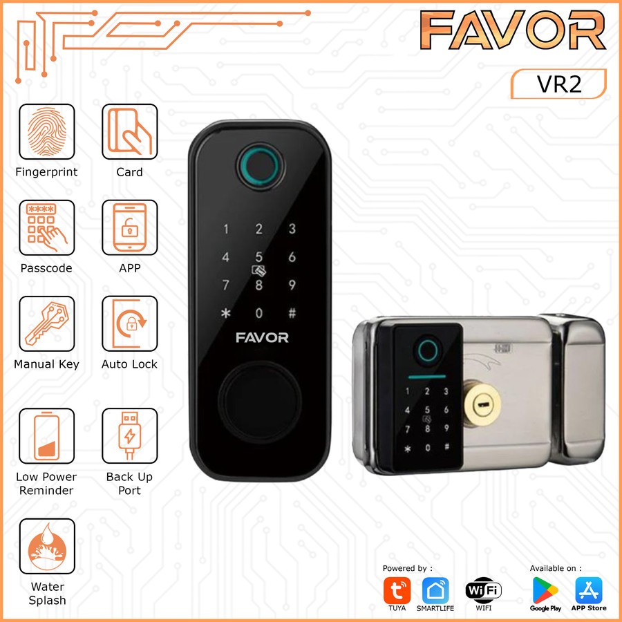 Jual FAVOR VR2 - Smart Door Lock Double Access Waterproof Fingerprint ...