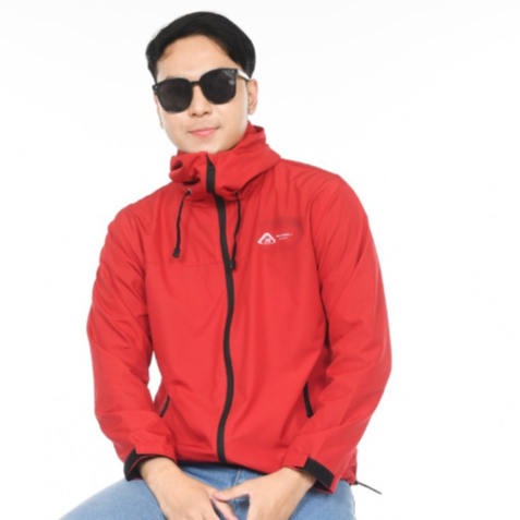 Jaket Gunung Gorpcore Parasut Warna Merah Full Face Pria Windbreaker Hiking Outdoor Waterproff