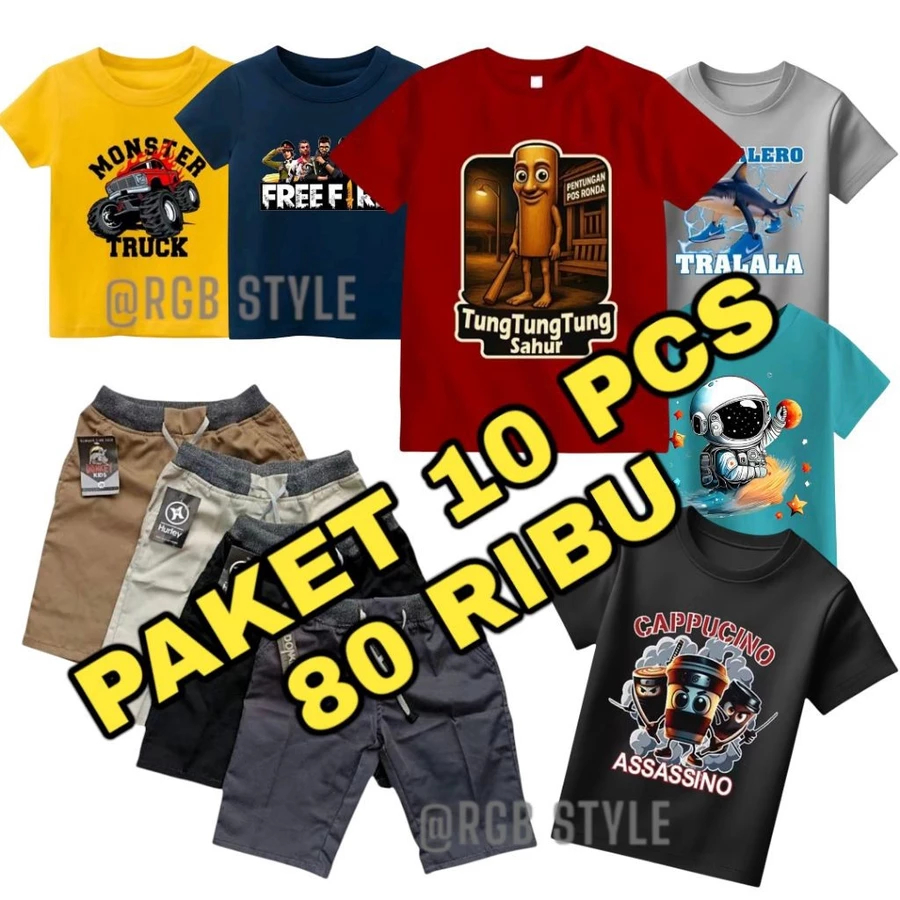 Dapat 10 Pcs Setelan Celana + Kaos Anak / 4 Setel Dan 5 Lembut Nyaman