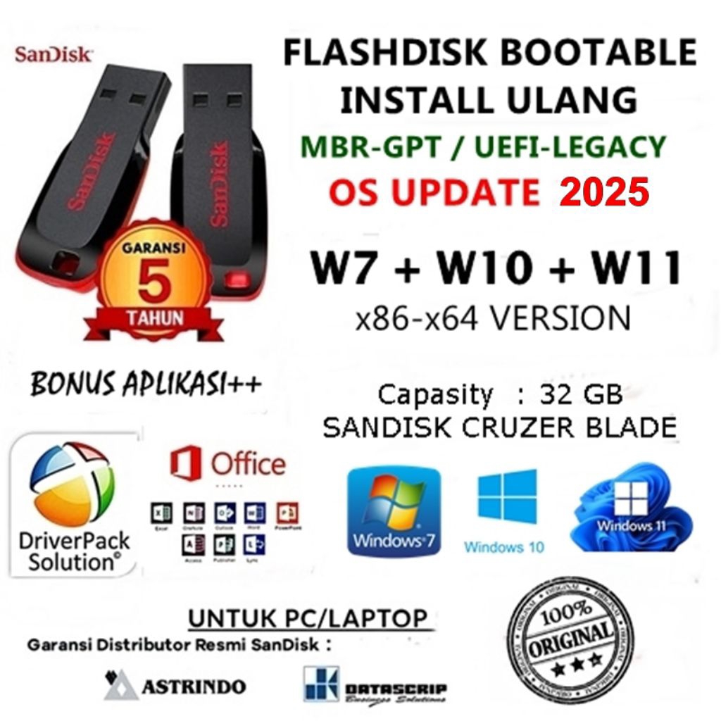 Jual Flashdisk Sandisk Original 32GB MultiBootable Windows 7 10 11 ...