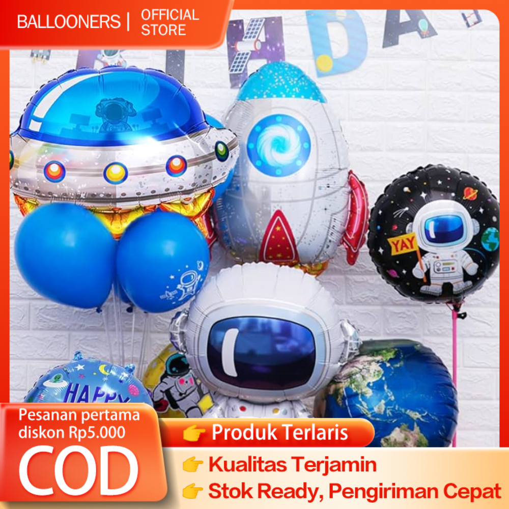 Balon Foil Karakter Astronot Roket Ufo Jumbo / Balon Foil Jumbo Dan Mini Tema Luar Angkasa Astronot untuk Dekorasi Ulang Tahun.