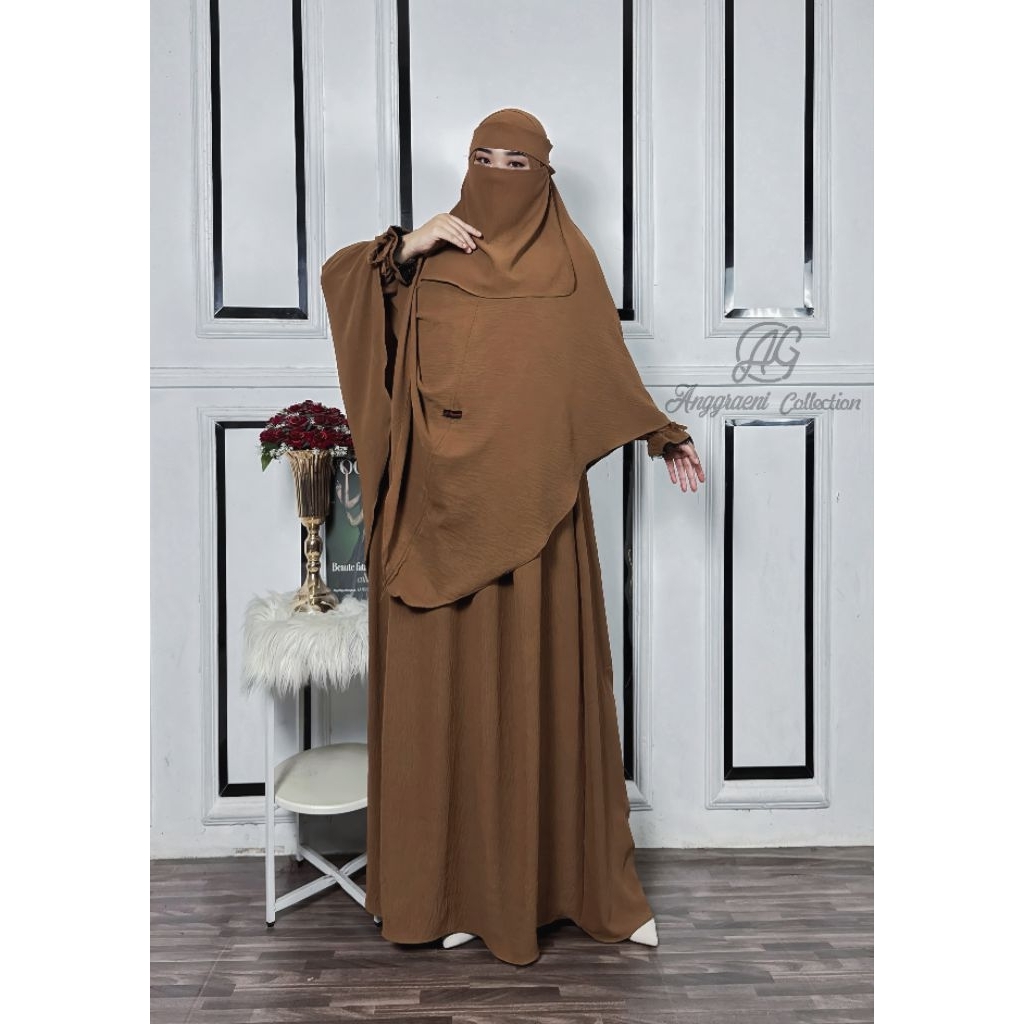 Tampil Anggun Saat Hari Raya dengan Gamis New Alea Syari Set Lengkap