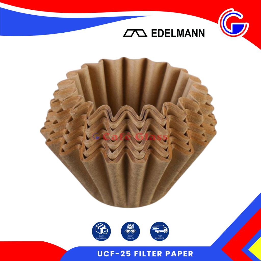 Edelmann Kertas Saring Kopi UCF25 Size 102 - Drip Coffee Filter Paper U-Shape Natural Brown Tanpa Pemutih - Manual Brew Pour Over