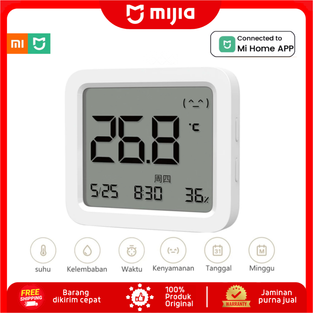 Jual Mijia 3 Termometer-Higrometer Presisi Tinggi, dilengkapi tampilan ...
