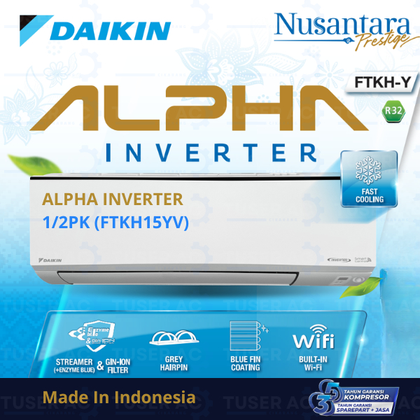Jual AC DAIKIN Indonesia Alpha Inverter 1/2 PK 0,5PK tipe FTKH15YV ...