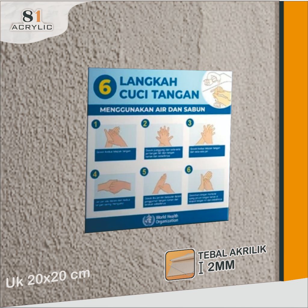 Jual AKRILIK SIGN BOARD 6 LANGKAH CUCI TANGAN BIRU // ACRYLIC // RAMBU ...