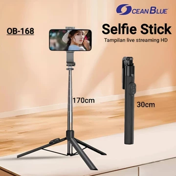 Tripod Konten Kreator Remote Shutter 170Cm Selfie Stick Tongsis OB168 Handphone HP Oceanblue