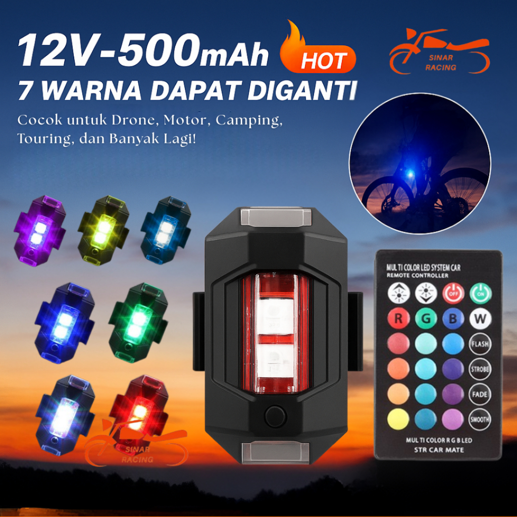Jual Sinar Racing Lampu LED Pesawat RGB 7 Warna Kedip — Paket 2 Lampu ...