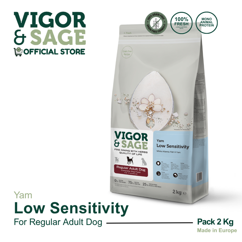Jual Vigor & Sage White Fish and Yam Low Sensitivity Regular Adult Dog ...