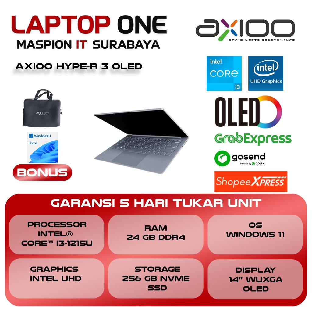Jual AXIOO HYPE-R 3 OLED I3 1215 24GB 256GB W11 14.0FHD BLK (UNDER 1KG ...