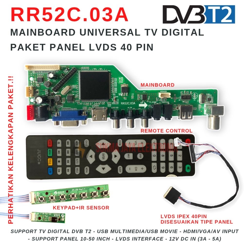 Jual Paket Panel LVDS 40 Pin Mainboard TV Digital Universal Controller ...