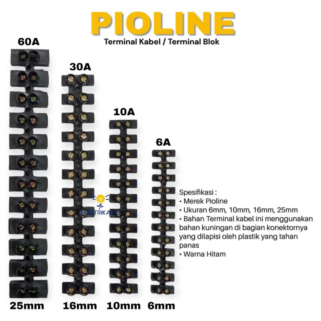 Jual Terminal Blok Block PIOLINE 6mm 6A /10mm 10A / 16mm 30A / 25mm 60A ...