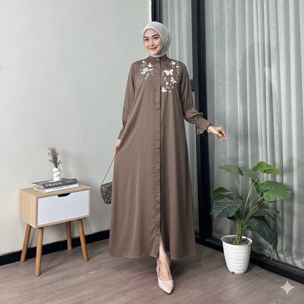 Nagita Dress Gamis Bordir Bahan Rayon Twill Signature Tebal dan Adem New Launching
