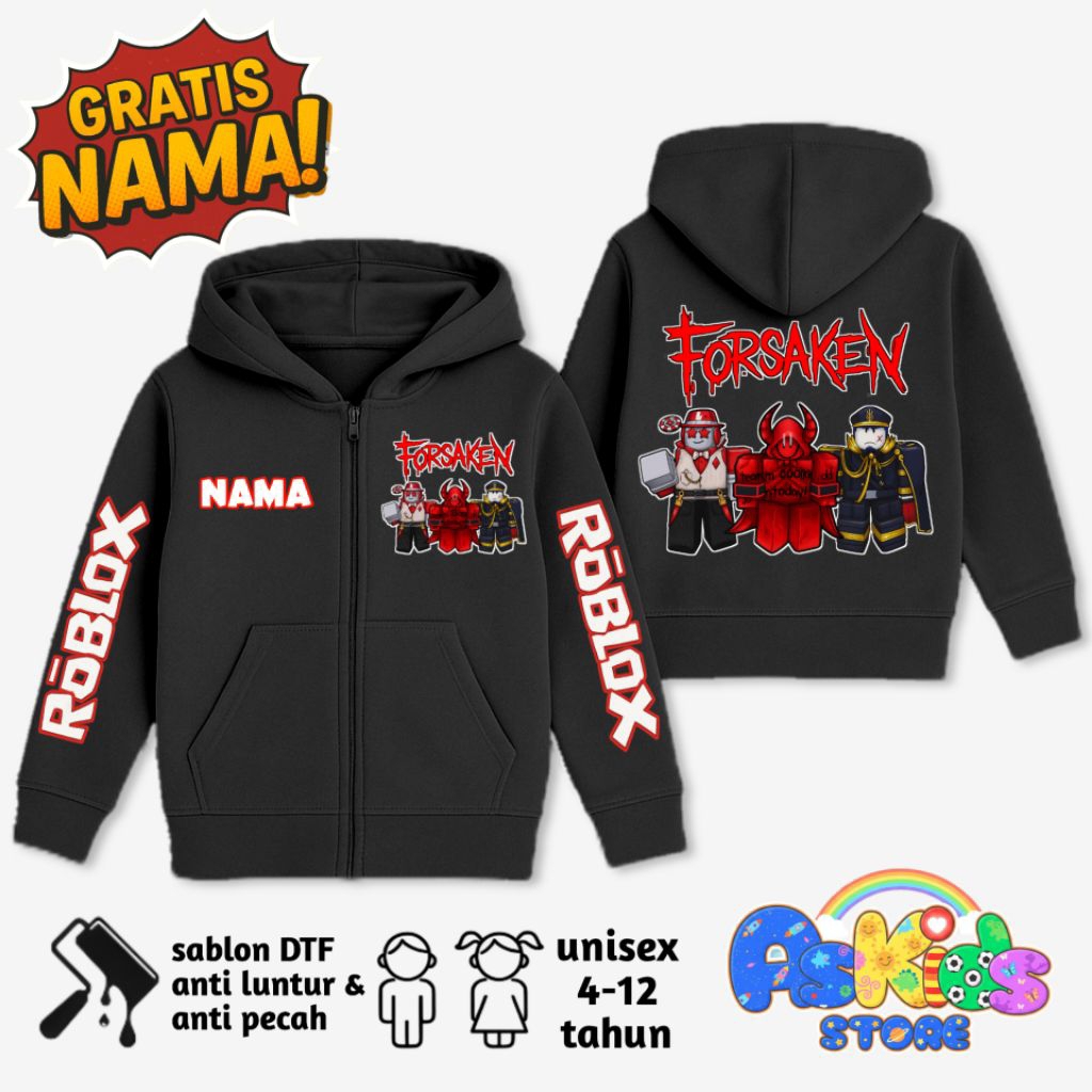 Jual Jaket Hoodie Zipper Anak Karakter Forsaken Roblox Gratis Nama ...
