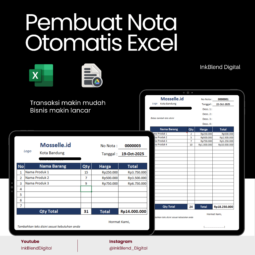 Jual || Template Excel || Pembuat Nota Otomatis / Nota Excel / Nota ...