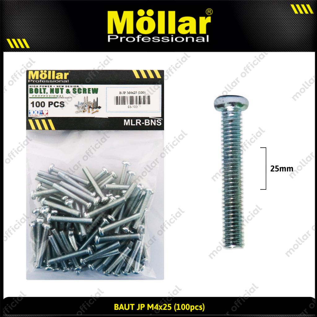 Jual MOLLAR 93-100 Baut JP 4 x 25 Machine Screw 4x25 Obeng Plus - 100 ...