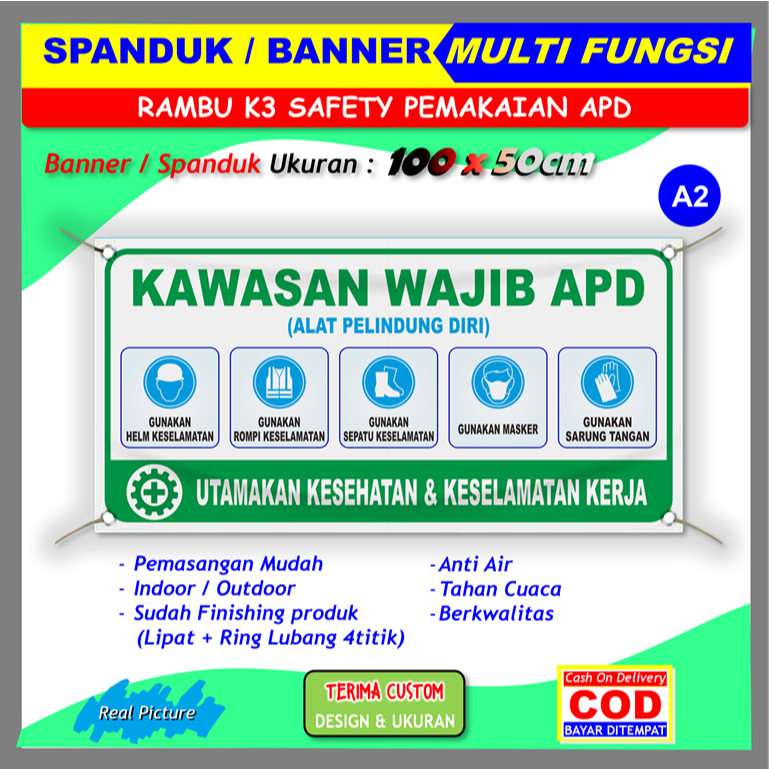 Jual BANNER SPANDUK pakai APD alat pelindung diri rambu K3 safety ...