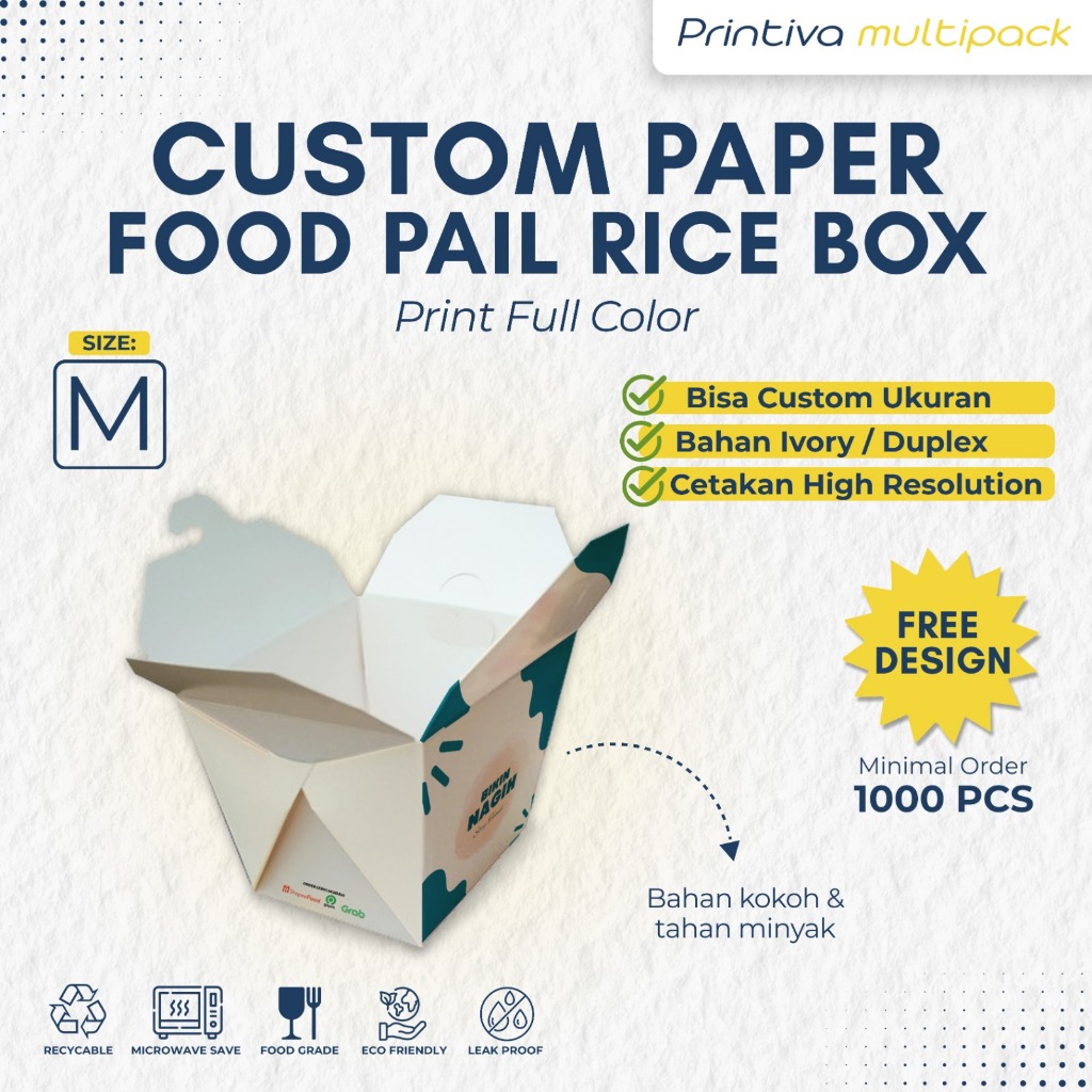 Jual CUSTOM Cetak Food Pail Selip Size M IVORY food grade/ PAPER RICE ...