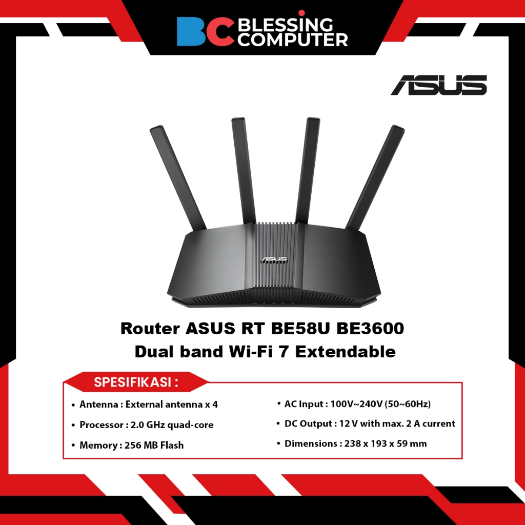 Jual Router ASUS RT BE58U BE3600 Dual band Wi-Fi 7 Extendable | Shopee ...