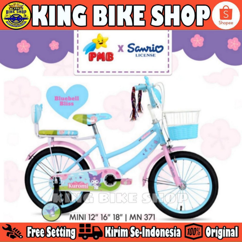 Jual Sepeda Anak Perempuan PMB KUROMI SANRIO MN 371 Ukuran 12 16 18 ...