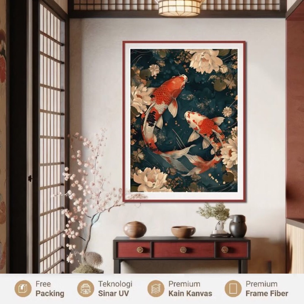 Jual Lukisan Ikan Koi Keberuntungan Elegan Warna Merah Gold – Hiasan ...