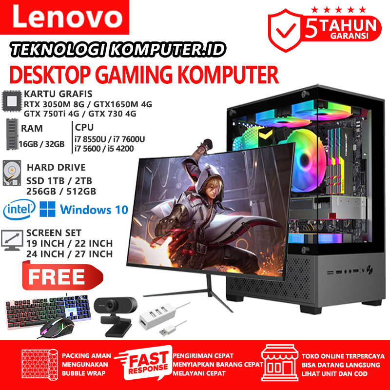 Jual Lenovo Komputer Desktop Hitam 12-Inti Pc Gaming Full Set Tingkat ...