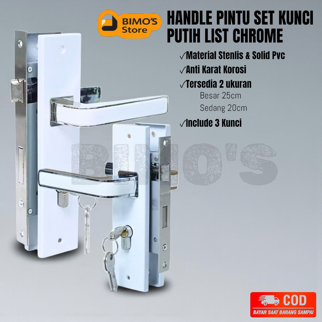 Jual Handle Pintu Set Kunci Putih Ring Chrome Ukuran Besar 25cm Gagang ...