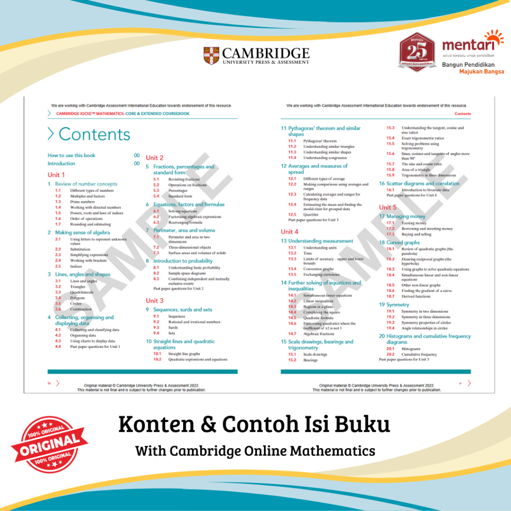 Jual Mentari Bookstore | Cambridge IGCSE Mathematics Core & Extended ...