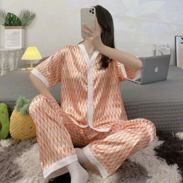 YapLie VLECA01 Piyama Korea Baju Tidur Wanita Satin Premium Mewah Adem Celana Panjan Lengan