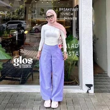 City Pants Celana Panjang Wanita Kantor Kerja Kuliah Tidur Santai Motif Garis Kulot Pinstripe