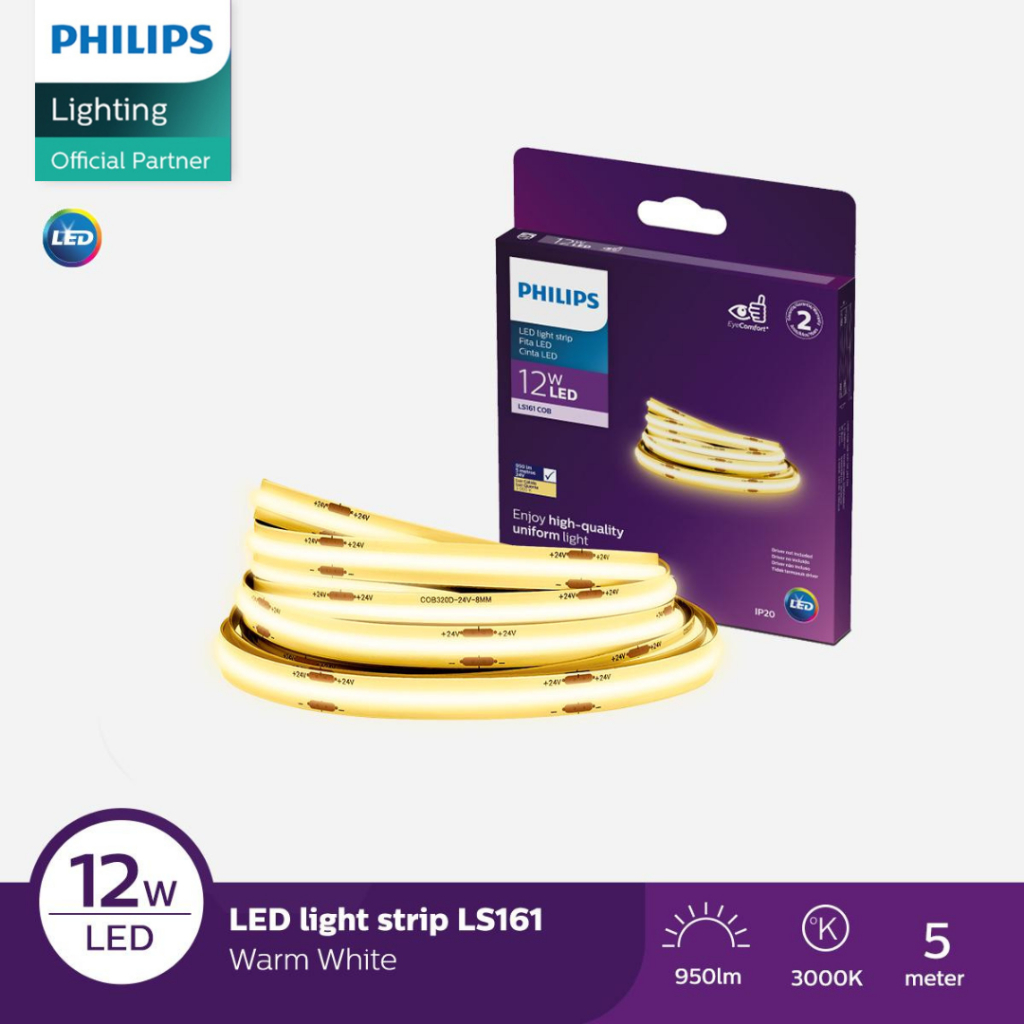 Jual Lampu Philips LED Strip LS161 COB 12W 3000K 5M 24V Kuning | Shopee ...