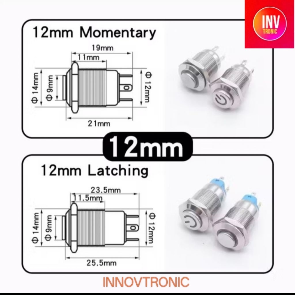 Jual 12mm 4Pin HIGH HEAD POWER LED Self Locking Saklar Lampu Metal ...