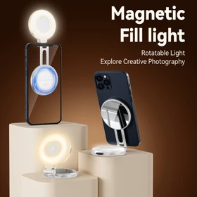 TELESIN Lampu Halo Magnetic Selfie Ring Light Tri Color Rechargeable S5 BGD 01 Silver