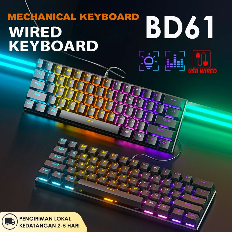 Jual BD61 Mechanical Keyboard Gaming Keyboar Wired RGB Backlight Brown ...