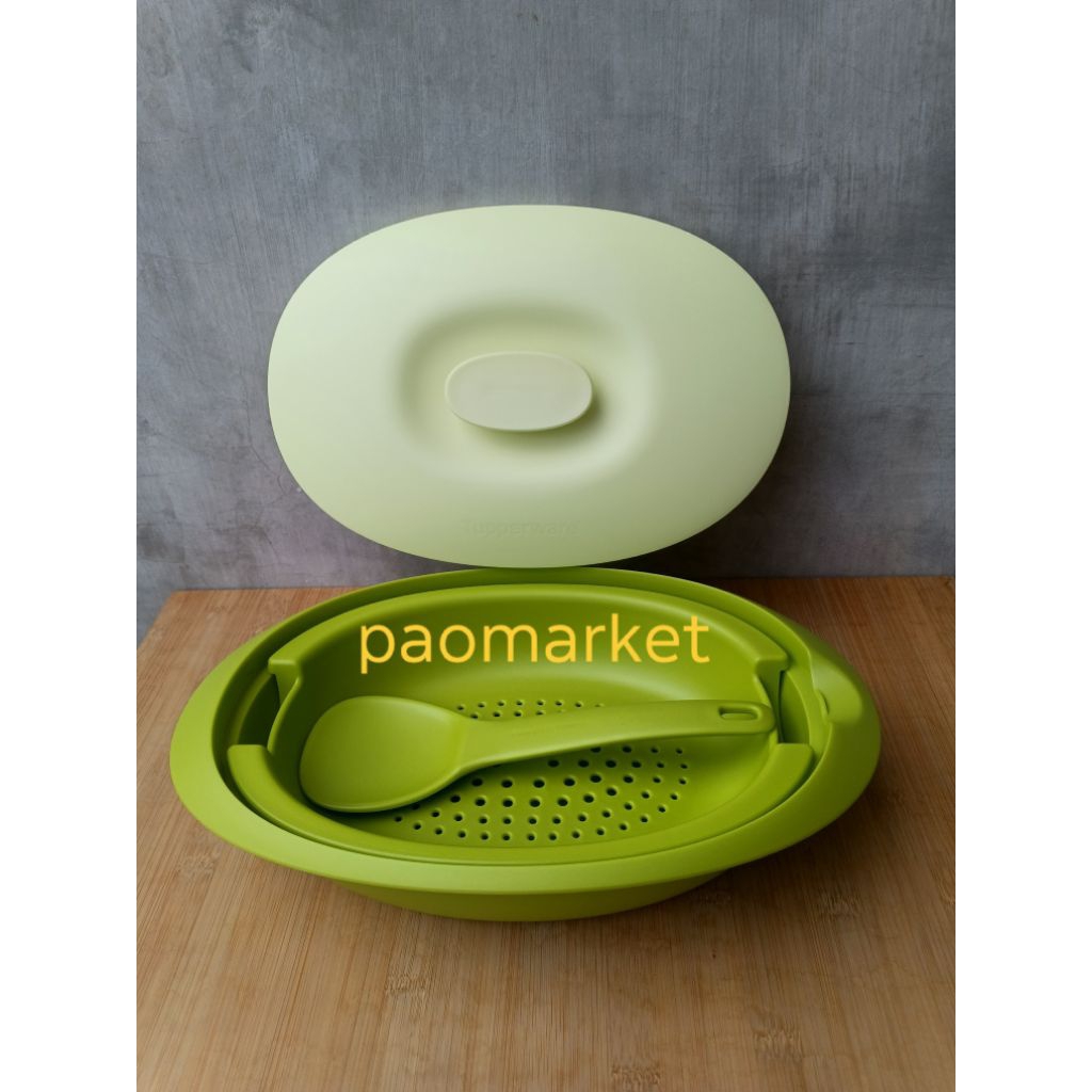 Jual tupperware Blossom Oval Server with Colander and Spoon hijau green ...