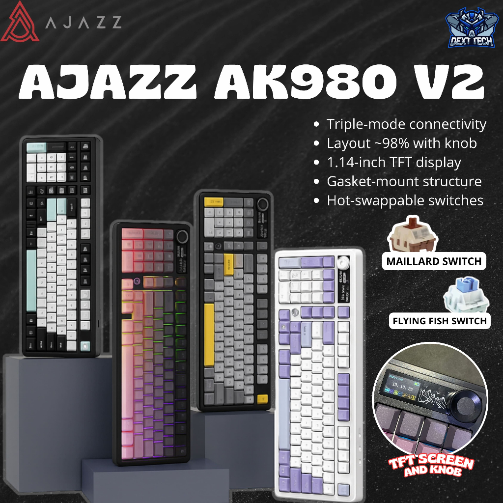 Jual Ajazz AK980 Wireless Mechanical Keyboard RGB with 1.14-inch v2 ...