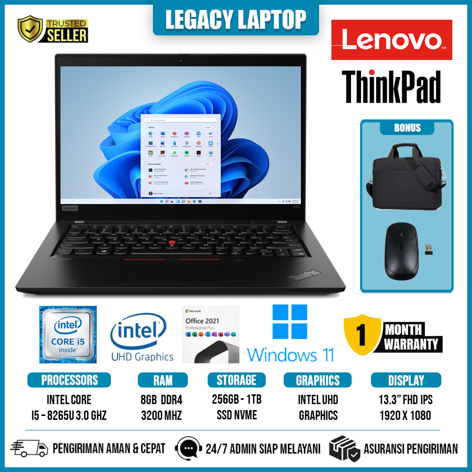 Lenovo ThinkPad x390 i5-8265U 8GB 256GB SSD 1366x768 Class A- Windows