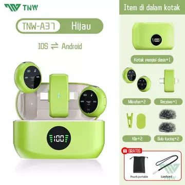 TNW A37 2 In 1 Wireless Microphone Clip On Mic Magnetic Mikrofon HP Plug Play Dual Lavalier