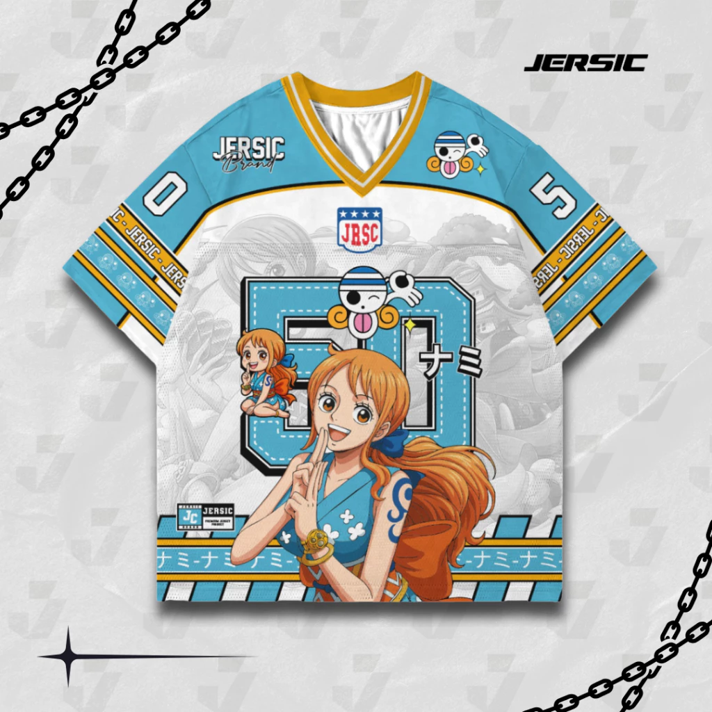 Jersey One Piece Nami 50 Kaos Oversize Unisex untuk Pria dan Wanita, Fashion Sport Stylish dan Nyama