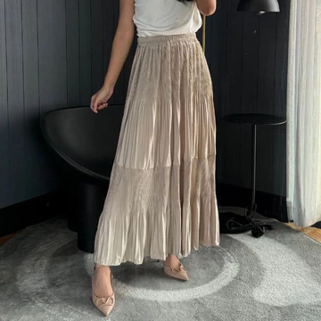 Rok Susun Plisket 2 Tingkat Premium Bawahan Wanita Maxi Rok Pesta Panjang Kantoran Pleated 2