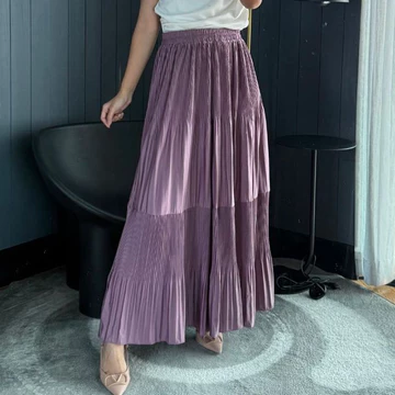 Rok Susun Plisket 2 Tingkat Premium Bawahan Wanita Maxi Rok Pesta Panjang Kantoran Pleated 2
