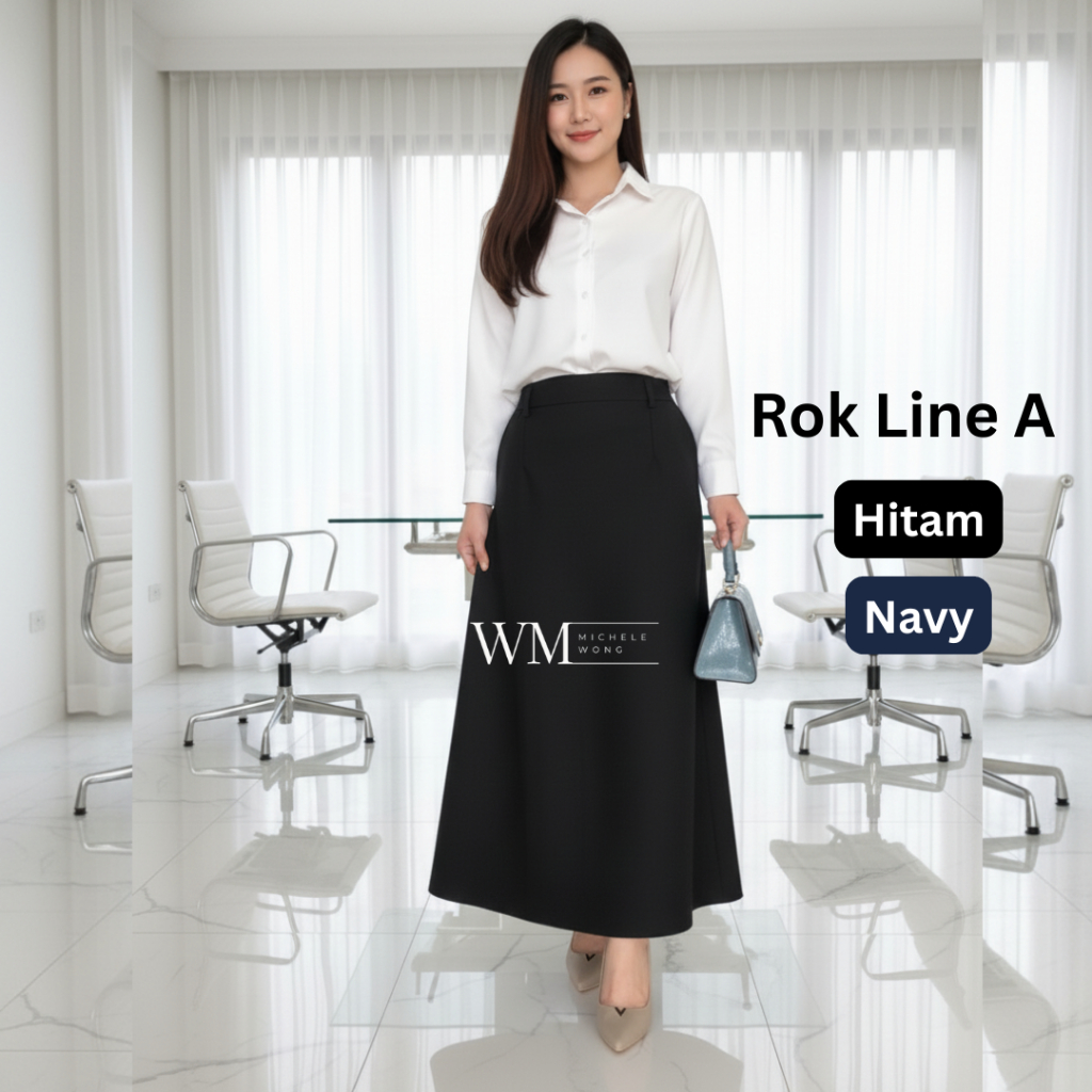 Jual Rok Kerja Wanita Panjang A LINE Premium Hitam Biru Navy Maxi Skirt ...